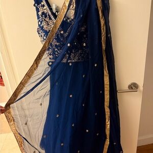 Elegant Blue and Gold Maxi Dress